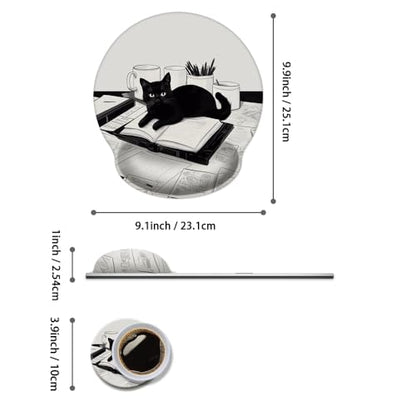 Mouse Pad with Wrist Support, Ergonomic Mouse Pad with Memory Foam Wrist Rest Cushion, Non-Slip Rubber Base Gaming Mice Pad for Home Office Computer Laptop,Black and White Cat - color: black and white Cat