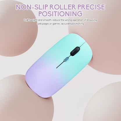 Wireless Bluetooth Mouse,LED Dual Mode Rechargeable Silent Slim Laptop Mouse,Portable(BT5.2+USB Receiver) Dual Mode Computer Mice,for Laptop,Desktop Computer,ipad Tablet,Phone,Mac(Green purple) - color: Gradient Green purple