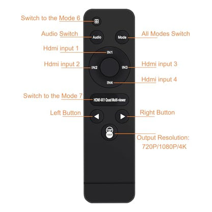 ACHAVE 4x1 HDMI Multiviewer Switch 2x1 3x1, 4K@30Hz 1080P@60Hz Quad Screen Splitter with 10 Display Modes, Seamless Switching, IR Remote Control, Compatible with Laptop, Xbox, TV Box