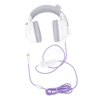 Gaming Headset, 7.1 Surround Sound AI Noise Canceling Mic USB Headset, Wired Gaming Headphones with Custom EQ Lightweight Design for PC Laptop Work Call Center (White) - color: White
