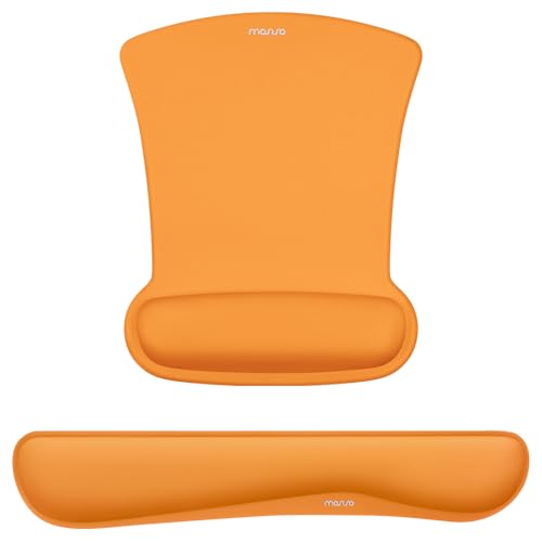 MOSISO Wrist Rest Support for Mouse Pad & Keyboard Set, Ergonomic Mousepad Non-Slip Base Home/Office Pain Relief & Easy Typing Cushion with Neoprene Cloth & Raised Memory Foam, Orange - color: Orange