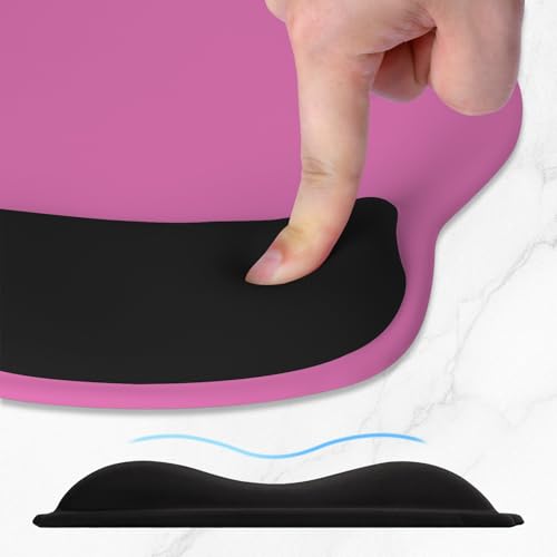 ITNRSIIET Ergonomic Mouse Pad with Wider Memory Foam Wrist Rest +17% - Curved Cushion Reduces Pressure 20%, Pain Relief, Non-Slip, Smooth, Cute Colors, 9.85 x 9 in, Black-Pink Contrast - color: Black-Pink Contrast