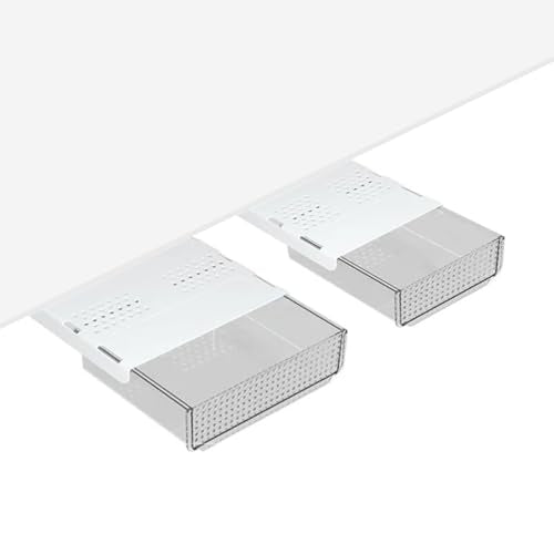 Slide and Stash Under Desk Drawers Office Organizer 2-Pack Small and Medium – Office Organization Drawer Slides Include Adhesive Tape – Easy DIY Installation for Desk Organization, Cupboard, Wardrobe