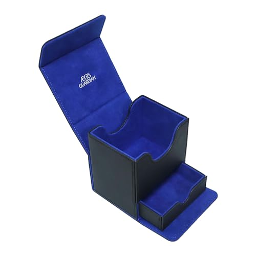 AEGIS GUARDIAN Card Deck Box with Dice Tray for MTG Cards, Commander Deck Box fit 150+ Sleeved Cards, PU Leather Card Storage Box Strong Magnet Deck Game Case for TCG CCG, Black and Blue - color: 9-2
