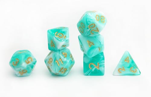 Green Mix White DND Dice Set of 7pcs (Turquoise Green) | Unique Pastel Polyhedral Dice for D&D, Dungeons and Dragons, RPG, MTG Accessories – D20 System Set - color: Turquoise Green & White