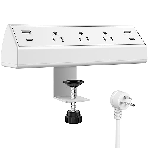 Jgstkcity Desk Clamp Power Strip,40W Total Fast Charging Station,2 PD 20W USB C Ports,Desk Edge Mount Surge Protector for Home, Office,3 Outlets,Fit 1.96" Tabletop Edge,ETL Listed,White | 2 PD 20W USB C Ports, 3 Outlets, Desk Edge Mount, Fit 1.96" Tableto