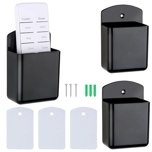 3 Pack Remote Control Holder Wall Mount, Adhesive Remote Holder with Screw Installation Storage Organizer for TV/Media/Air Conditioner Remotes For Home Office School Black - color: Black