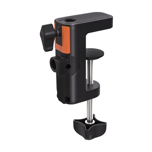 Table Clamp Mount for Microphone Stand, 2-in-1 Mic Boom Arm Clamp Table C Clip for Desktop Overhead Camera Tripod Mic Stand Lamp Base, Fits Up to 2.56 inch 6.5cm Desktop Thickness, 1 PCS