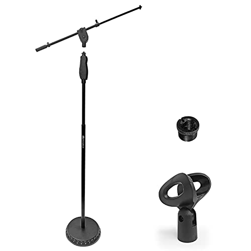 AxcessAbles Weighted Mic Stand Floor with Heavy Round Base, Quick Grip Height Adjustment - 74" Microphone Stand Include 33" Detachable Mic Boom Arm. Tall Microphone Stand for Singing (MS-201RB) - size: 1-Pack