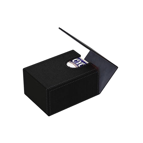 Double Decker Leather Poker Card Case - Holds Two Sets of Poker Size Cards - Premium Dual-Deck Holder with Stylish Design and Secure Closure (Black-Grey) - color: Black-Grey