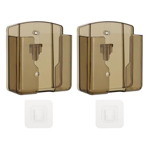 2Pcs Remote Control Holder Wall Mount, (3.5" x 1.63" x 3.94")-Universal TV Remote Controller Organizer Box Air Conditioner Media Player Holder for Home/Office/School, Clear Brown - color: Clear Brown, size: 3.5" x 1.63" x 3.94"
