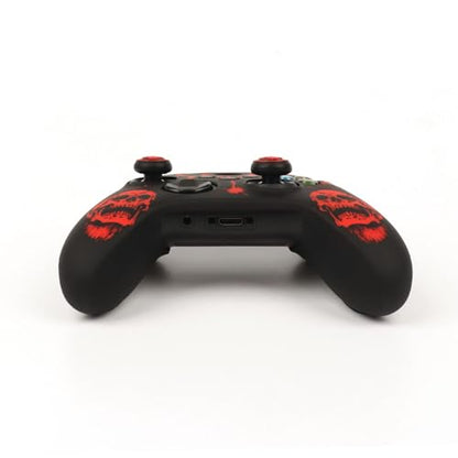 Skull Controller Skin Compatible with Xbox Series X Wireless Controller, RALAN Protector Case， Customised Thumb Grips Cap - color: Skull black red