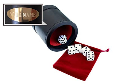 Alex Cramer Golden Gate Dice Shaker Cup Set - 5 White Dice, Drawstring Pouch & Book of Dice Games (Liar’s Dice) Included - Leather Dice Cup - Quiet Shaking. - style: Personalized Cup-red liner