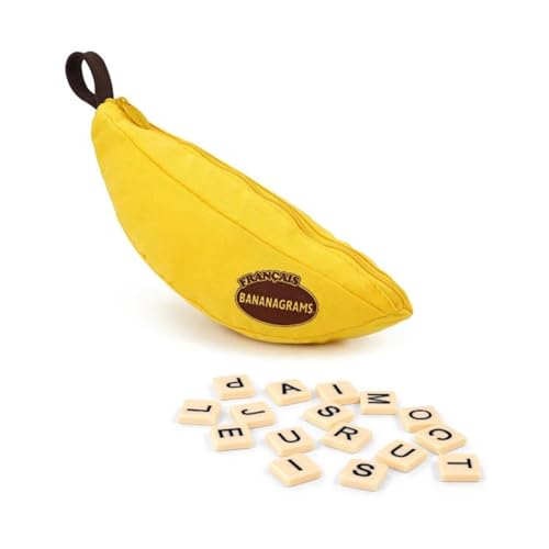 Bananagrams Tile Game, French Edition, 144 Letter Tiles | Portable banana-shaped bag, builds word skills; French-language word game for kids and adults - style: French