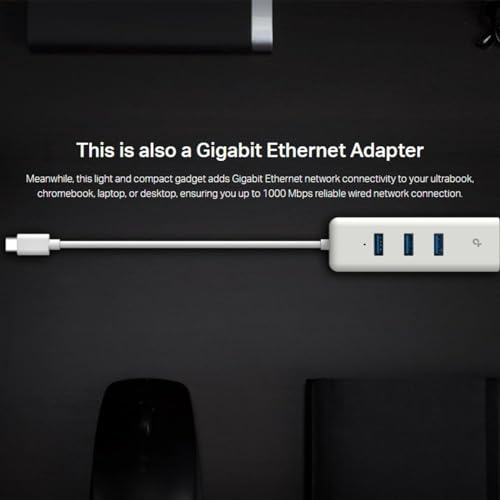 TP-Link UE330C USB-C 3.0 to Ethernet Adapter | Portable 3-Port USB-A 3.0 Hub w/ 1 Gigabit RJ45 Ethernet Port | Laptop Network Adapter | Plug & Play | Supports Win 7/8/8.1/10/11, Mac OS X (10.9-10.15) - style: USB-C with 3-Ports