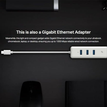 TP-Link UE330C USB-C 3.0 to Ethernet Adapter | Portable 3-Port USB-A 3.0 Hub w/ 1 Gigabit RJ45 Ethernet Port | Laptop Network Adapter | Plug & Play | Supports Win 7/8/8.1/10/11, Mac OS X (10.9-10.15) - style: USB-C with 3-Ports