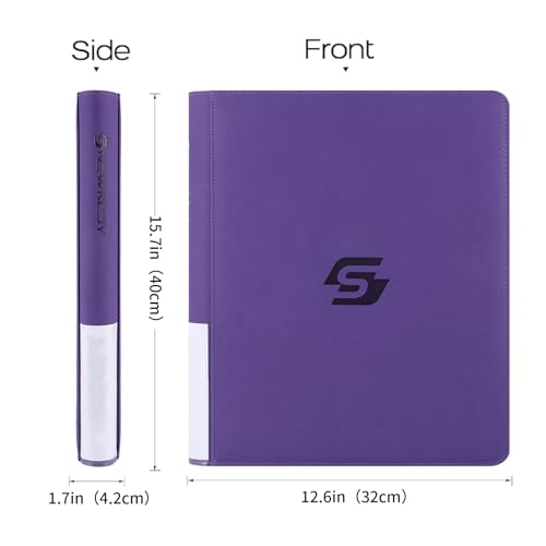 Snekdy Top loader Binder, 9 Pockets Top Loader，Holds 360 Top Loaders cards, Card binder with Sleeves for card in 3 x 4 inches color smooth Zipper PU Leather (Purple) - color: Purple