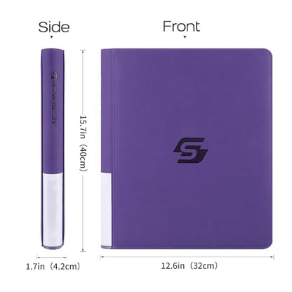 Snekdy Top loader Binder, 9 Pockets Top Loader，Holds 360 Top Loaders cards, Card binder with Sleeves for card in 3 x 4 inches color smooth Zipper PU Leather (Purple) - color: Purple