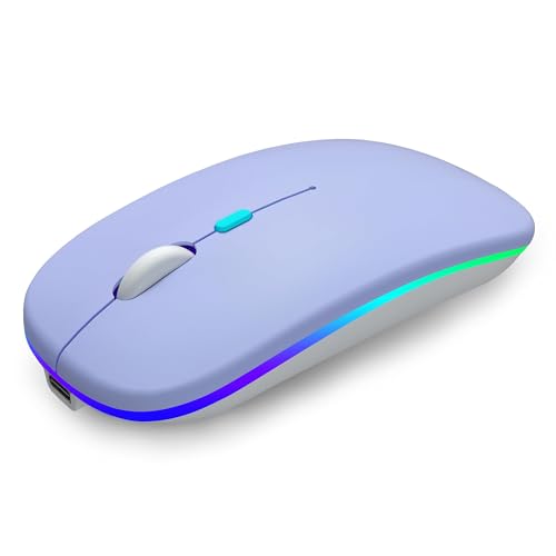 AIKOKOK Wireless Bluetooth Mouse, Rechargeable Dual Mode Mouse, Purple | BT 5.2 & 2.4G USB Receiver, 3 Adjustable DPI,LED Lights,Slim,Silent,Portable Computer Mouse for Laptop,PC,MacBook,iPad,Tablet - color: Purple
