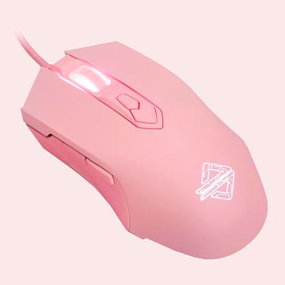 Lomiluskr AJ52 RGB Wired Gaming Mouse, 7 Programmable Buttons, Computer Mice with RGB Lighting, 200-4800 DPI Adjustable, for PC/Laptop (Pink) - color: Pink