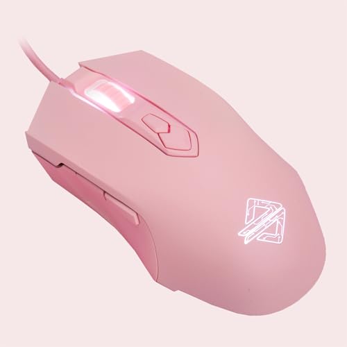 Lomiluskr AJ52 RGB Wired Gaming Mouse, 7 Programmable Buttons, Computer Mice with RGB Lighting, 200-4800 DPI Adjustable, for PC/Laptop (Pink) - color: Pink