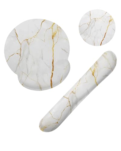 White Gold Flowing Marble Mouse Pad with Wrist Rest and Keyboard Wrist Rest Set, Non-Slip Rubber Base Memory Foam Mouse Pad Set for Women, Office Desk Accessories, Gaming - color: White Gold Flowing Marble