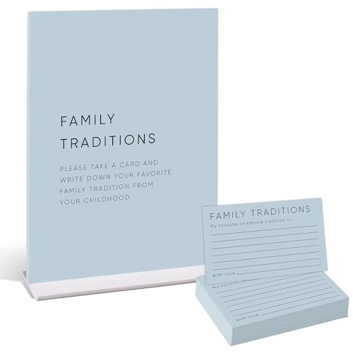 Family Traditions Baby Shower Games,Baby Shower Decorations,Baby Shower Signs,Gender Reveal Decorations,Baby Shower Bingo,1 Acrylic Sign with Stand and 50 Party Cards Set（Blue01） - color: Blue-g05, size: Family Traditions-6X8