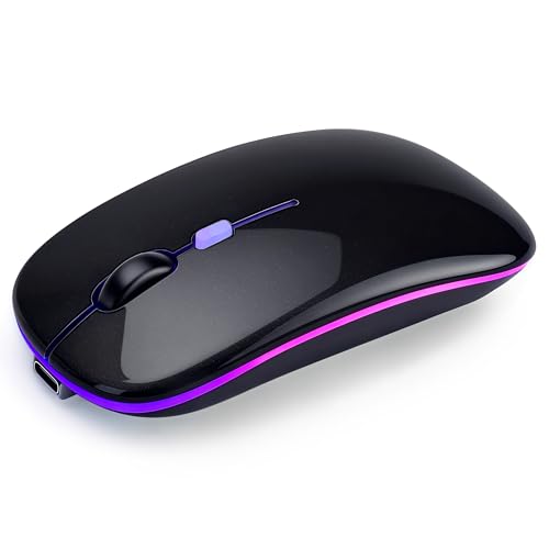 Wireless Bluetooth Mouse Rechargeable Long Lasting Dual Mode - BT 5.2 & 2.4G Silent RGB LED Mice, Slim Portable Ergonomic Mouse for Laptop/PC/Tablet/MacBook/iPad/Apple Devices(Black) - color: Black