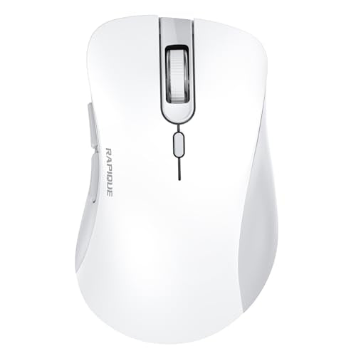 RAPIQUE Wireless Mouse - Dual Bluetooth & 2.4 GHz USB Receiver, Ergonomic Design, Quiet Clicks, Low Power - Multi-Device Compatibility for Laptop, Computer, iPad, MacBook, Chromebook (White and Grey) - color: White and Grey