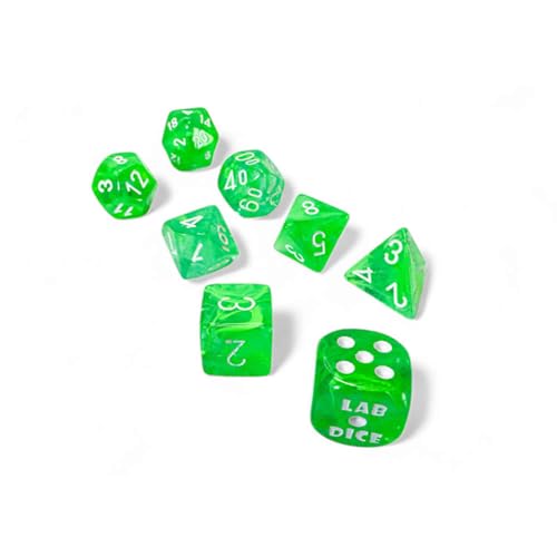 Gelatinous Nebula Dice with Grey Numbers 7+1 Lab Dice Set 16mm (5/8in) Chessex