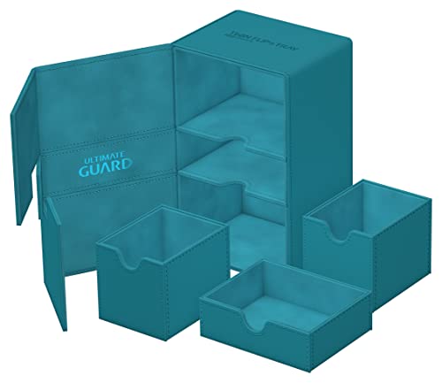 Ultimate Guard Twin Flip'n'Tray 160+, Deck Case for 160 Double-Sleeved TCG Cards + Dice Tray, Petrol, Independent Magnetic Closure & Microfiber Inner Lining - color: Petrol, size: 160+