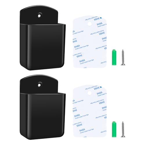2 PCS Remote Control Holders Wall Mount, Self Adhesive TV Air Conditioner Remote Control Holder, Wall Mount Storage Box Organizer Wall Pen Holder Storage for Home Office School (Black, 2) - color: Black, size: 2