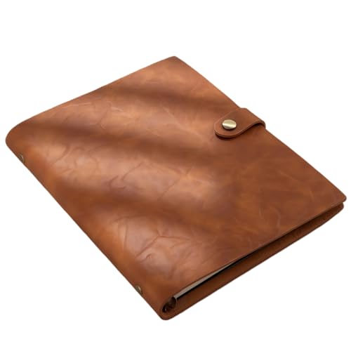 Refillable A5 Leather Binder Journal Soft Cover Notebook, Vintage Crinkled Leather Organizer with 6 Ring Binder, 148 Lined Loose Leaf Pages, Pen Holder, Pocket & Card Slots, for Work Study Daily, Brown - color: Brown