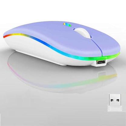 Guiheng Wireless Bluetooth Mouse,LED Dual Mode Rechargeable Silent Slim Laptop Mouse,Portable(BT5.2+USB Receiver) Dual Mode Computer Mice,for Laptop,Desktop Computer,ipad Tablet,Phone,Mac(Purple) - color: Purple