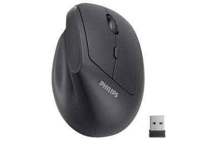 PHILIPS SPK7628 Ergonomic Mouse - Vertical Mouse with 800/1200/1600 Adjustable DPI, 6 Silent Buttons Design for S/M Hands, Auto Power Saving, Light Weight, 2.4GHz Wireless Mouse for Laptop, Desktop,PC - color: Black