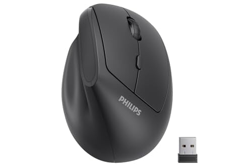 PHILIPS SPK7628 Ergonomic Mouse - Vertical Mouse with 800/1200/1600 Adjustable DPI, 6 Silent Buttons Design for S/M Hands, Auto Power Saving, Light Weight, 2.4GHz Wireless Mouse for Laptop, Desktop,PC - color: Black