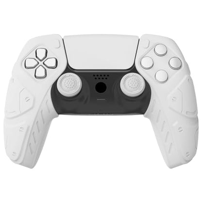 PlayVital Mecha Edition White Ergonomic Soft Controller Silicone Case Grips for PS5, Rubber Protector Skins with Thumbstick Caps for PS5 Controller - Compatible with Charging Station - color: White