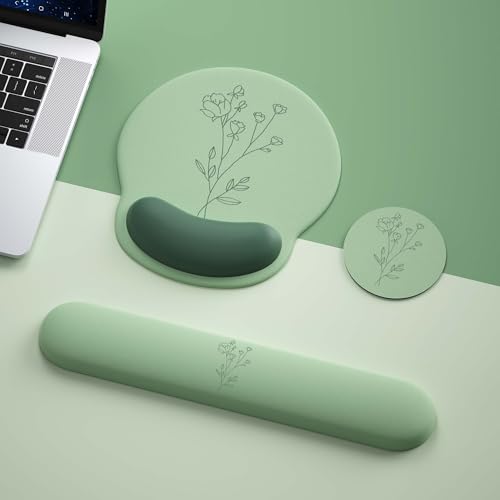 Mouse Pad with Keyboard Wrist Rest,Ergonomic Mouse Pad Wrist Support PU Base with Coaster,Mousepad with Nonslip Base for Computer Laptop Keyboard Home&Office - color: K-Green Plants