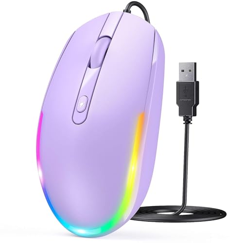 seenda Wired Mouse, RGB Backlit 1600 DPI Corded Mouse for Laptop/PC, Purple | Plug-and-play with quiet clicks and optical tracking for laptop, PC, Chromebook, desktop, office, school, and home - color: Purple