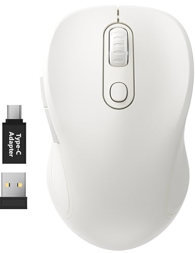 WisFox 2.4GHz Wireless Mouse for Laptop, Ergonomic 6-Button, White | 2.4GHz Wireless, 3 DPI Levels, Type-C Adapter, Plug & Play, Quiet, Wireless Mice for Windows Mac PC Computer Mouse - color: White