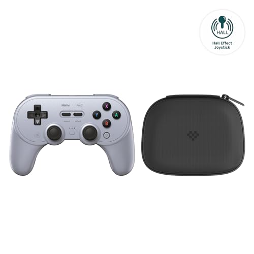 8Bitdo Pro 2 Wireless Bluetooth Controller with Travel Case, Hall Effect Joystick Update, Retro Gamepad for Switch/Switch 2, PC, Android, and Steam Deck & Apple (Gray Edition) - color: Gray Edition