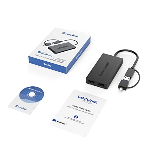 WAVLINK USB 3.0 or USB C to HDMI Adapter for Dual Monitors | 4K @30Hz 1080p@60Hz, USB Dual HDMI Adapter up to 6 Monitor Displays, External Video Card Adapter for Windows, Mac OS