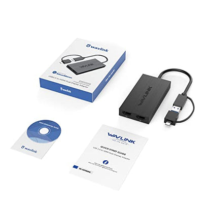 WAVLINK USB 3.0 or USB C to HDMI Adapter for Dual Monitors | 4K @30Hz 1080p@60Hz, USB Dual HDMI Adapter up to 6 Monitor Displays, External Video Card Adapter for Windows, Mac OS
