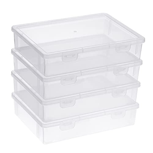 BTSKY Clear Plastic Storage Box with Flap Lid, 4 Pack Small-9.1"x6.7"x2" | Multipurpose Craft Organizers and Storage Box Art Supply Storage Organizer Plastic Sewing Box for Beads Pencils Notebooks - size: Small-4 Pack