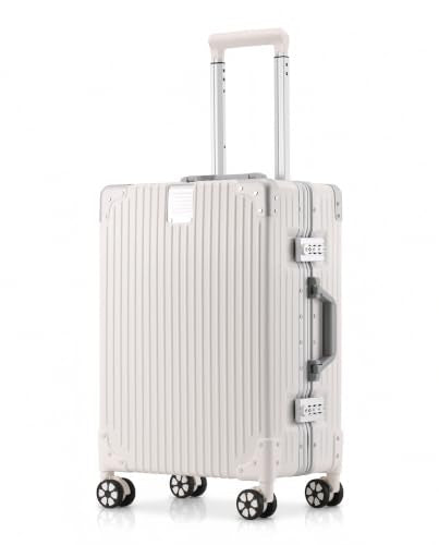 20" Hard Shell Carry-On Luggage Zipperless Suitcase, White | Aluminum Frame, Lightweight, PC Hardshell, TSA Lock, 360° Spinner Wheels, Airline Approved Carryon - color: White