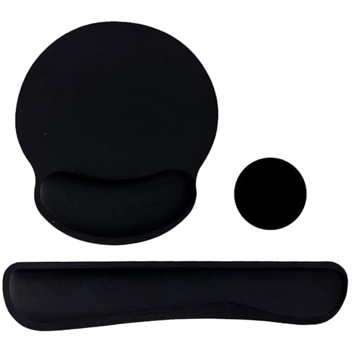 Keyboard Wrist Rest Pad Mouse Pad with Wrist Support Set of 3, Mousepad with Non-Slip Rubber Base, Ergonomic Memory Foam Mouse Wrist Cushion Support for Home Office Laptop Computer Gaming, Black - color: Black