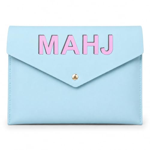 Leather Mahjong Card Clutch Pouch, 8 x 6 Inches Protective Case for American Mahjong Strategy Cards, Secure Magnetic Closure Accessories Holder, Elegant Game Night Gift (Sky Blue) - color: Sky Blue