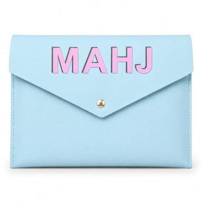 Leather Mahjong Card Clutch Pouch, 8 x 6 Inches Protective Case for American Mahjong Strategy Cards, Secure Magnetic Closure Accessories Holder, Elegant Game Night Gift (Sky Blue) - color: Sky Blue