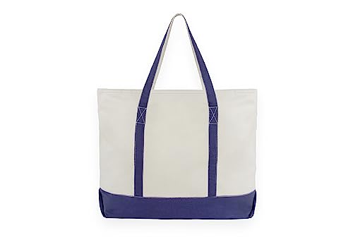 Extra Large Heavy Duty Canvas Tote Bag - 22 Inches Wide, Zipper Top, Sturdy, Double Stitched, 100% Cotton, Reusable, Washable - Perfect for Picnic, Grocery, Beach, and Shopping Bag (Navy Blue) - color: Navy Blue