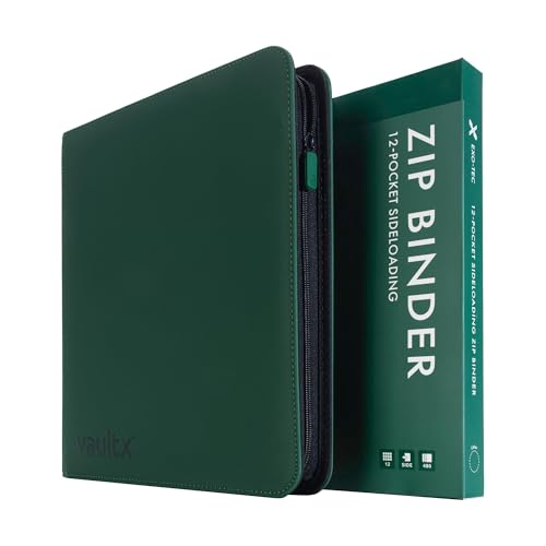Vault X 12 Pocket Zip Trading Card Binder 480 Cards Exo-Tec (Green) | Holds 480 standard-size TCG cards in 20 side-loading 12-pocket pages. Padded, water-resistant Exo-Tec cover. - color: Green, size: 12 Pocket